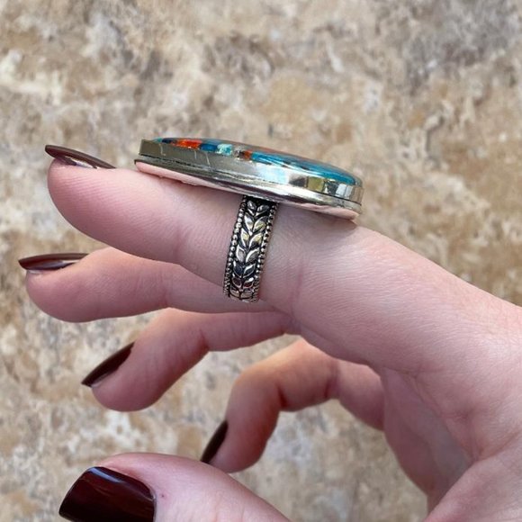 Ring Spiny Turquoise Oyster, Solid Sterling Silver 925 , Listing J11 - Picture 2 of 2